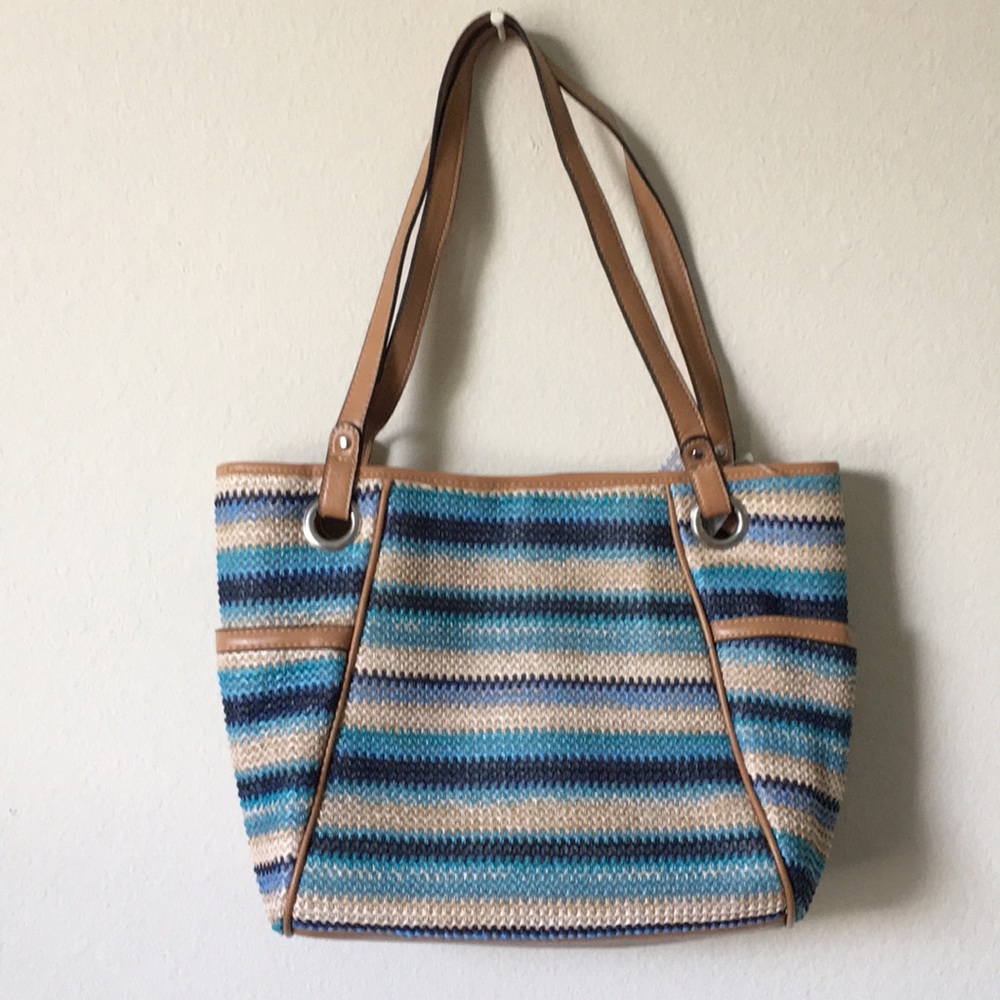 NWT Large Blue and Brown Beach Bag/Purse